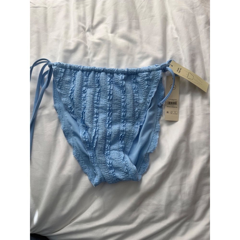No Boundaries Blue Smocked Ruffle Cheeky High Leg Bikini Bottom XL 16-18 NWT